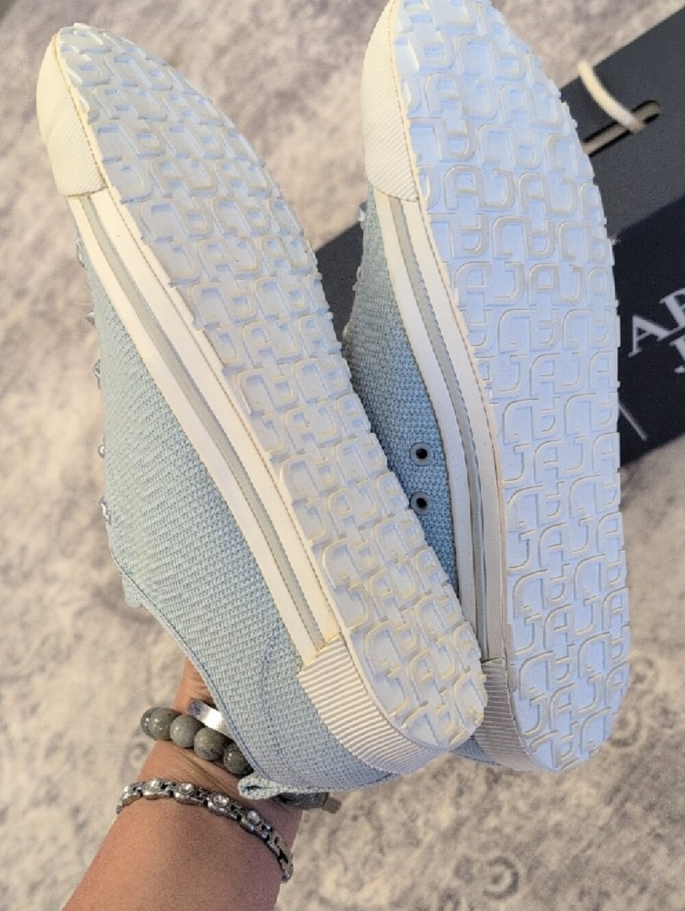 Armani Jeans Light Blue Canvas Slip-On Sneakers - Picture 4 of 11